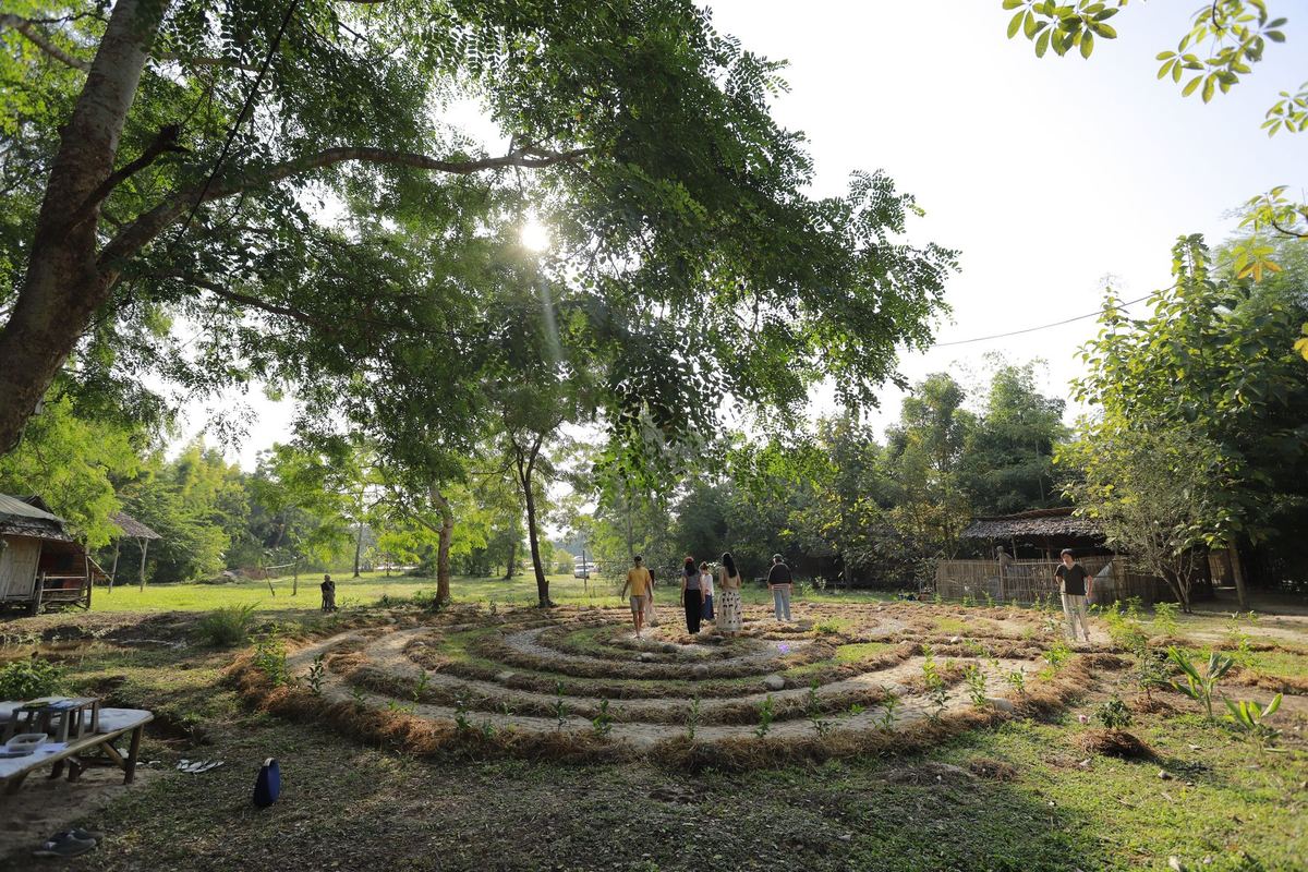 A spiral land-art labyrinth in the gardens, made for SEN